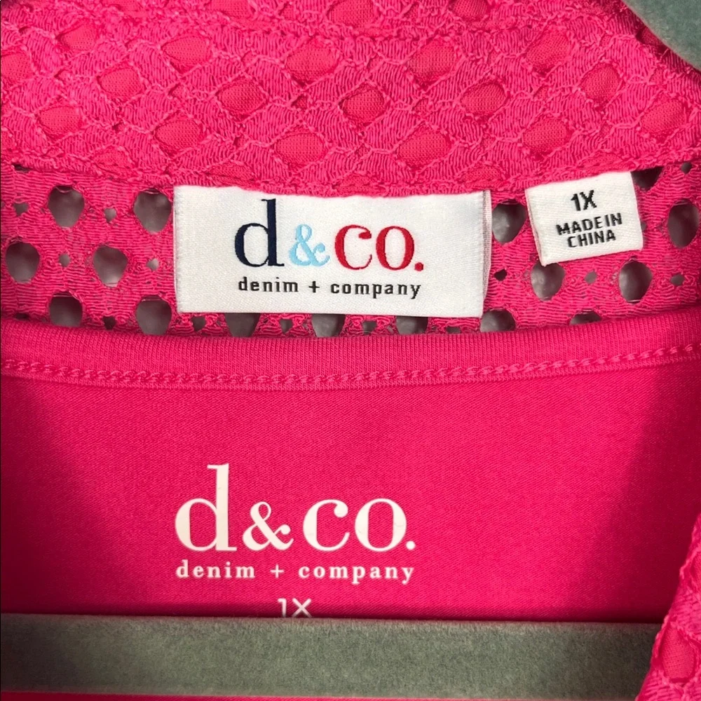 Denim & Co Pink Open Weave Long Sleeve Blouse & Tank To Set 1X